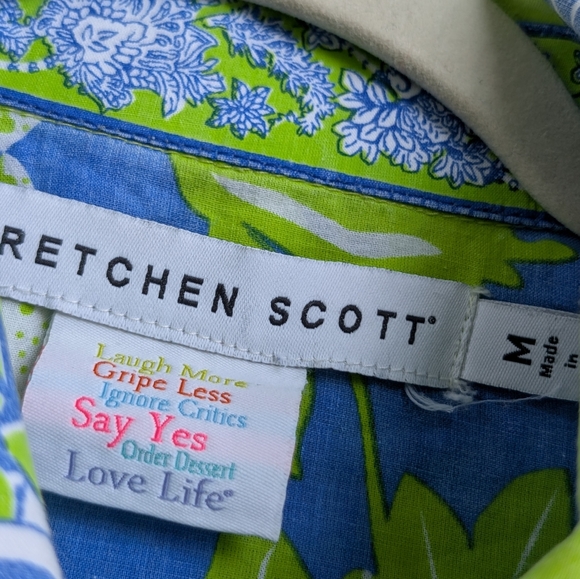 Gretchen Scott Lime Green and Blue Floral Patterned Button Down Shirt - Picture 4 of 14